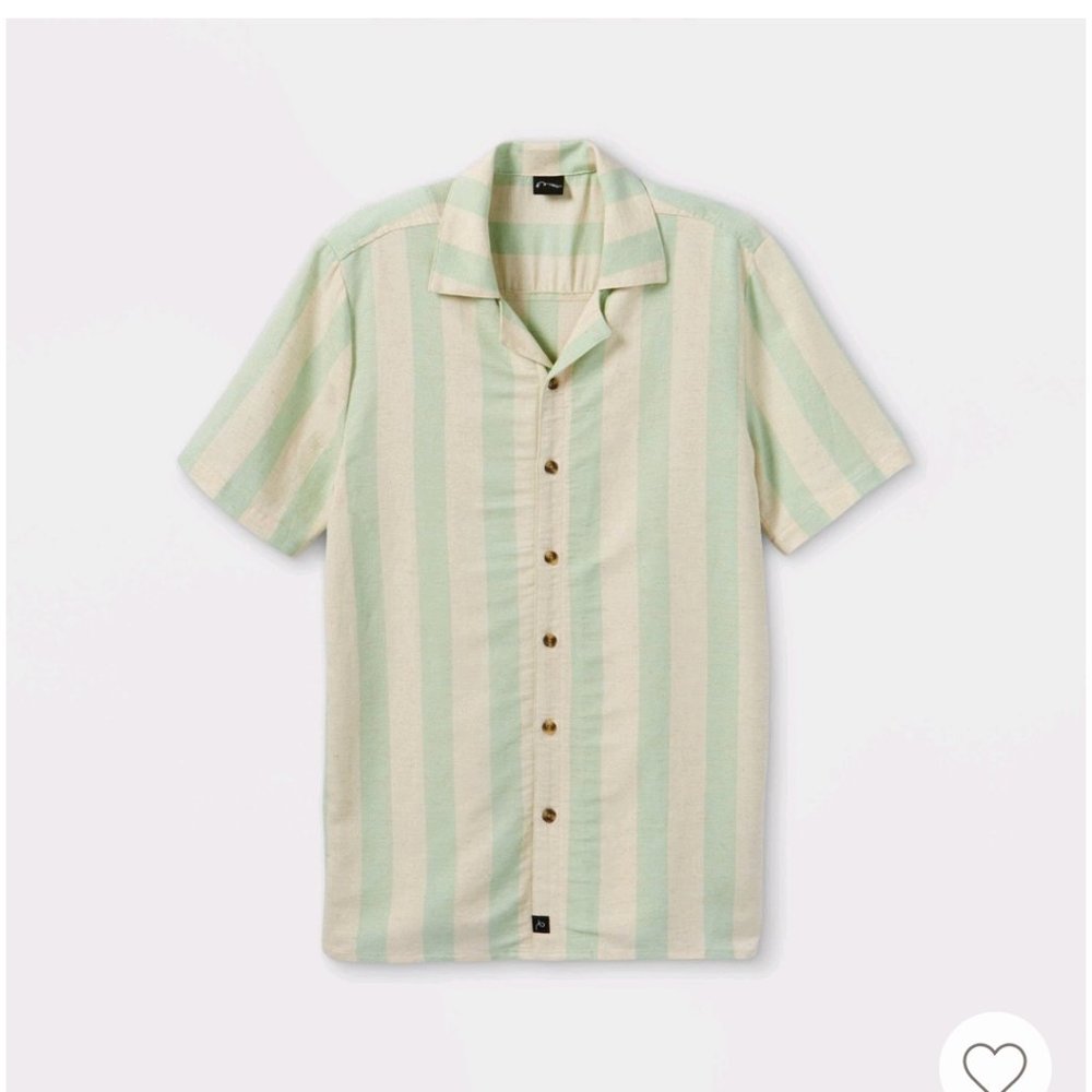 Short Sleeve Button Down Shirt - art class - cream and green stripe.
